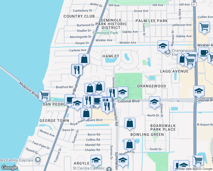 map of restaurants, bars, coffee shops, grocery stores, and more near 701 Lazio Way in Fort Myers