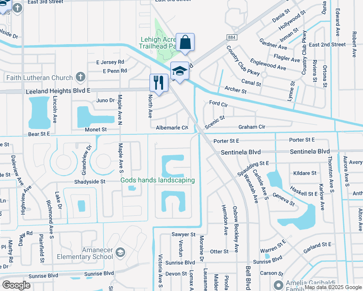 map of restaurants, bars, coffee shops, grocery stores, and more near 737 Evening Shade Lane in Lehigh Acres