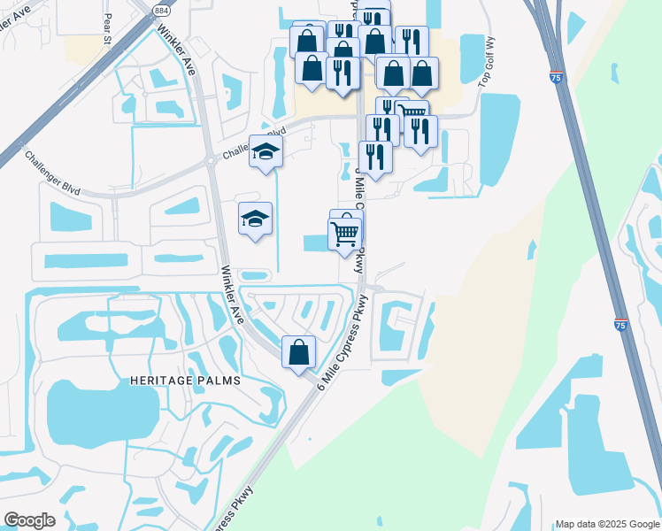 map of restaurants, bars, coffee shops, grocery stores, and more near 9804 Bernwood Place Drive in Fort Myers