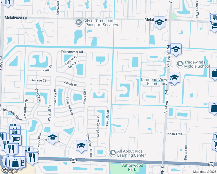 map of restaurants, bars, coffee shops, grocery stores, and more near 5404 Sunseeker Boulevard in Greenacres