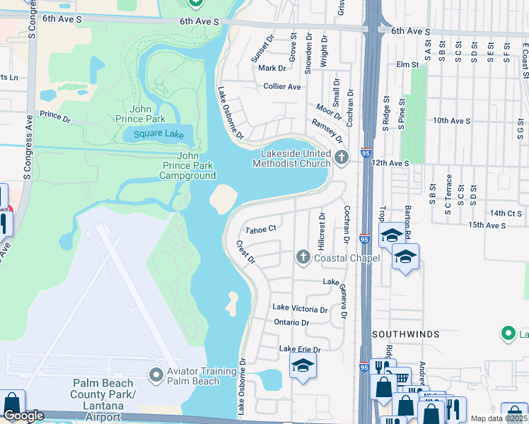 map of restaurants, bars, coffee shops, grocery stores, and more near 5162 Lake Osborne Drive in Lake Worth