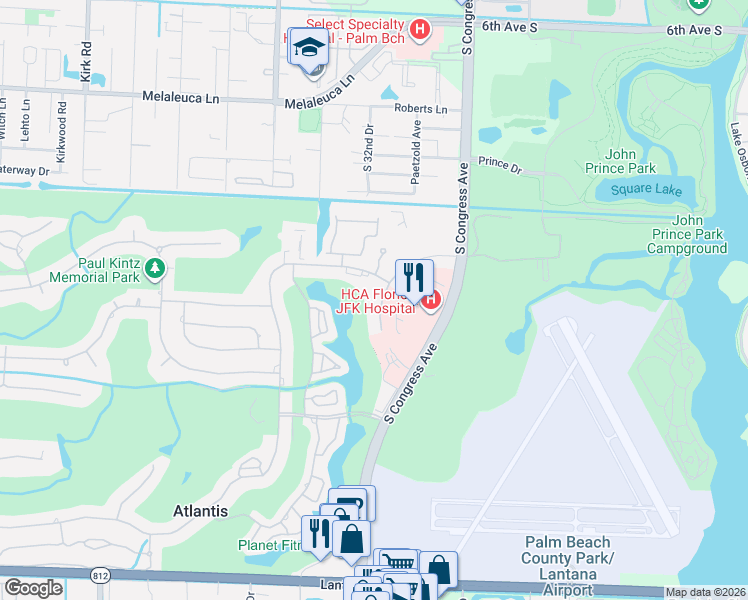 map of restaurants, bars, coffee shops, grocery stores, and more near 157 Atlantis Boulevard in Lake Worth