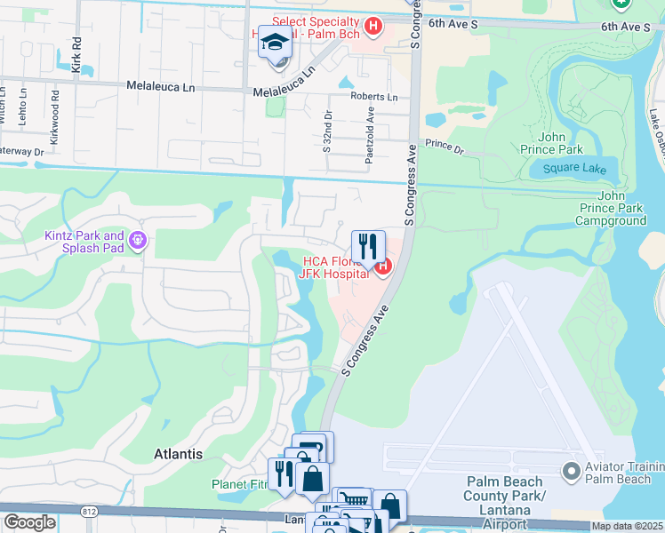 map of restaurants, bars, coffee shops, grocery stores, and more near 250 John F Kennedy Drive in Atlantis