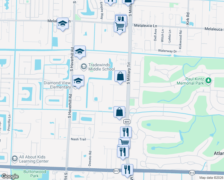 map of restaurants, bars, coffee shops, grocery stores, and more near 5331 Flannigan Way in Greenacres