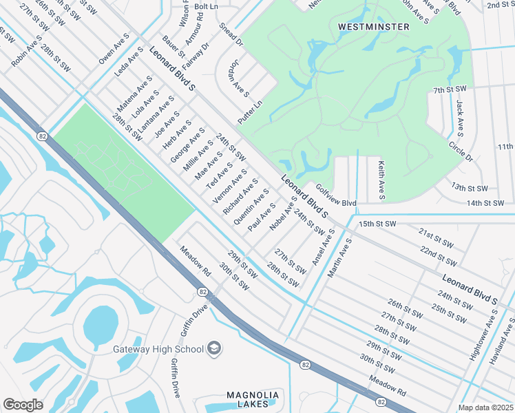 map of restaurants, bars, coffee shops, grocery stores, and more near 2413 Quentin Avenue South in Lehigh Acres
