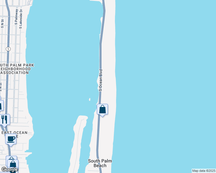 map of restaurants, bars, coffee shops, grocery stores, and more near 3360 South Ocean Boulevard in Palm Beach