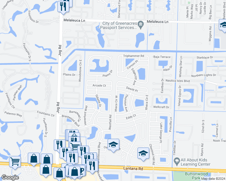 map of restaurants, bars, coffee shops, grocery stores, and more near 6090 Wauconda Way East in Lake Worth