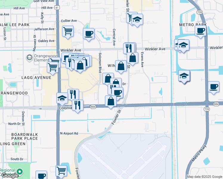 map of restaurants, bars, coffee shops, grocery stores, and more near 2366 East Mall Drive in Fort Myers