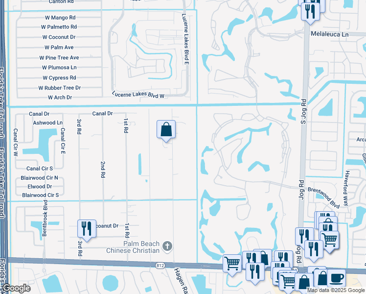 map of restaurants, bars, coffee shops, grocery stores, and more near 5210 Fearnley Road in Lake Worth