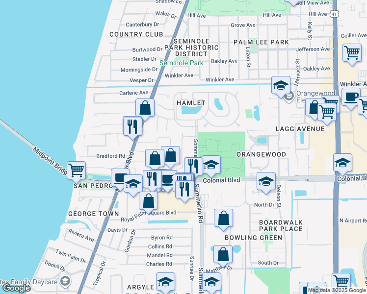 map of restaurants, bars, coffee shops, grocery stores, and more near 701 Lazio Way in Fort Myers