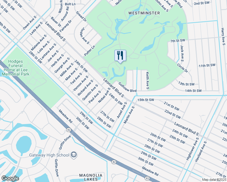 map of restaurants, bars, coffee shops, grocery stores, and more near 4829 Leonard Boulevard South in Lehigh Acres