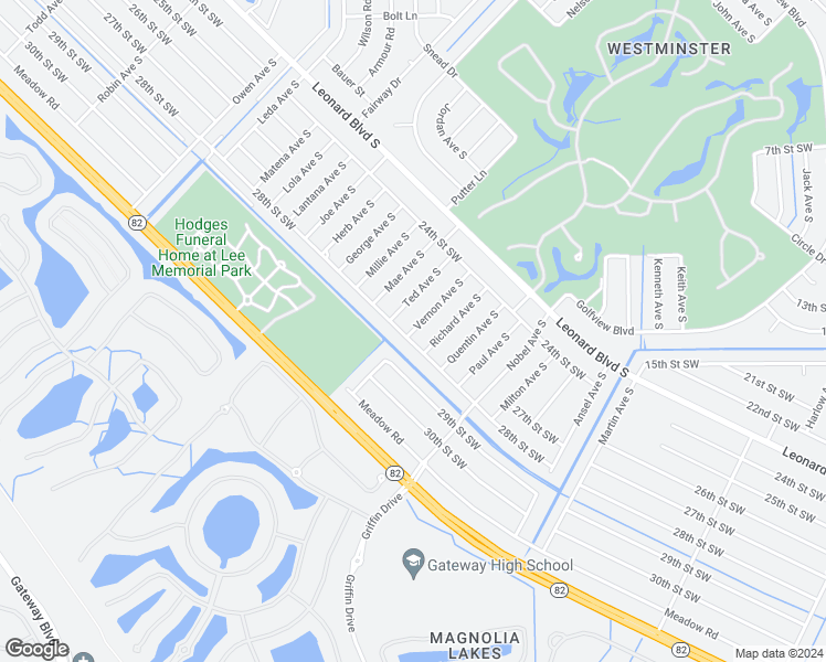 map of restaurants, bars, coffee shops, grocery stores, and more near 2441 Vernon Avenue South in Lehigh Acres