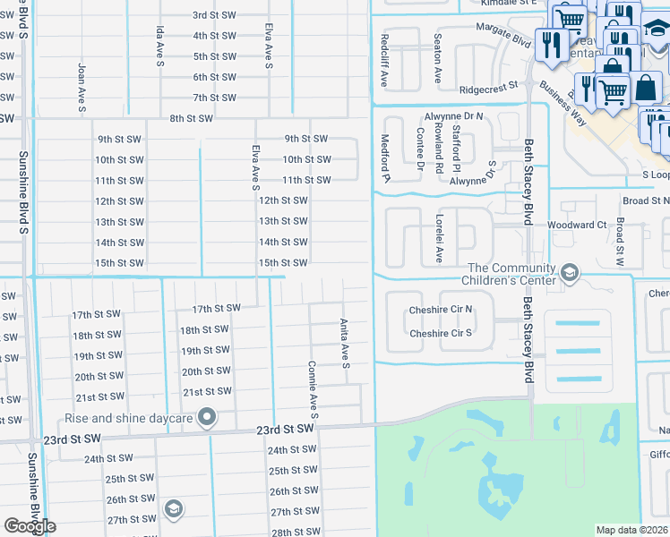 map of restaurants, bars, coffee shops, grocery stores, and more near 2515 15th Street Southwest in Lehigh Acres
