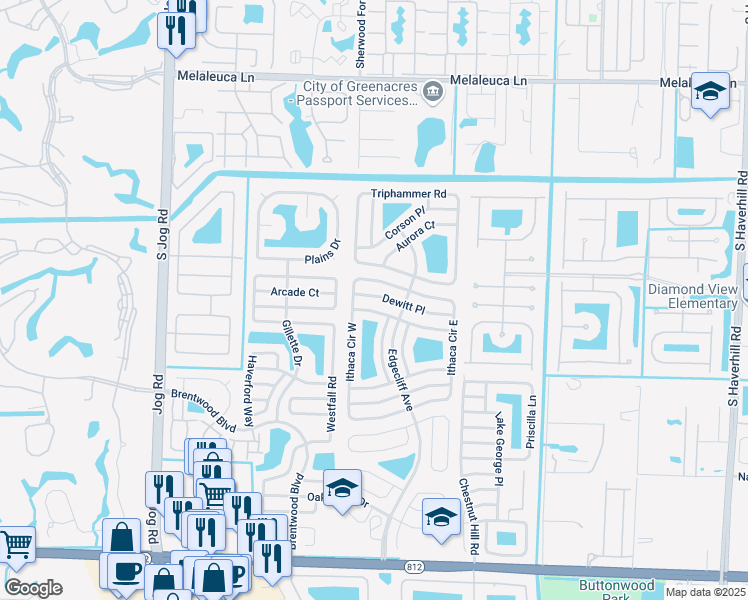 map of restaurants, bars, coffee shops, grocery stores, and more near 5940 Dewitt Place in Lake Worth