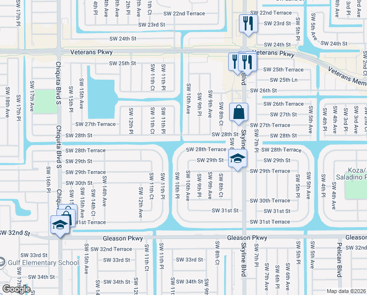 map of restaurants, bars, coffee shops, grocery stores, and more near 937 Southwest 28th Terrace in Cape Coral