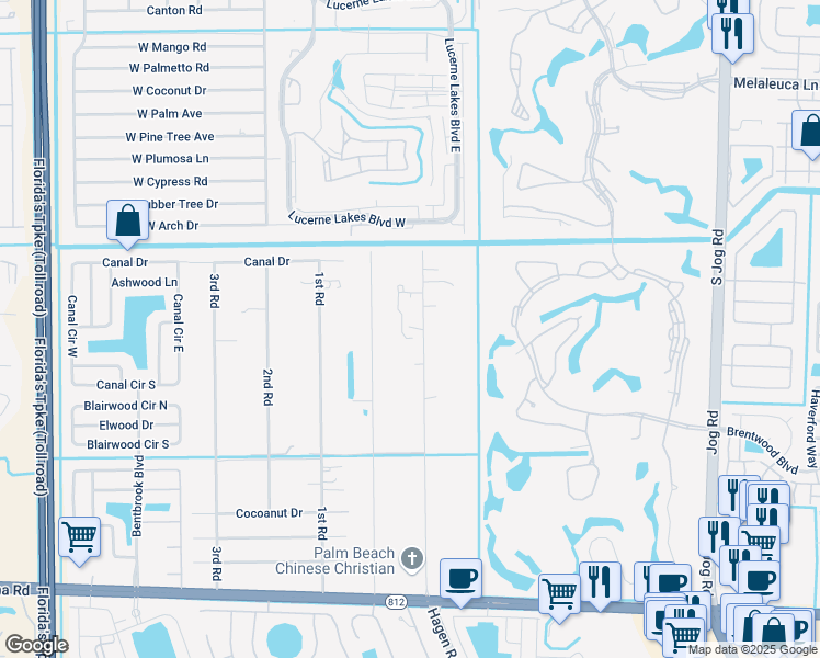 map of restaurants, bars, coffee shops, grocery stores, and more near 5210 Fearnley Road in Lake Worth