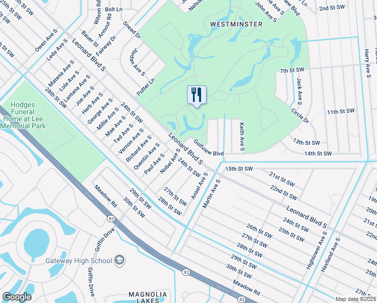 map of restaurants, bars, coffee shops, grocery stores, and more near 4829 Leonard Boulevard South in Lehigh Acres