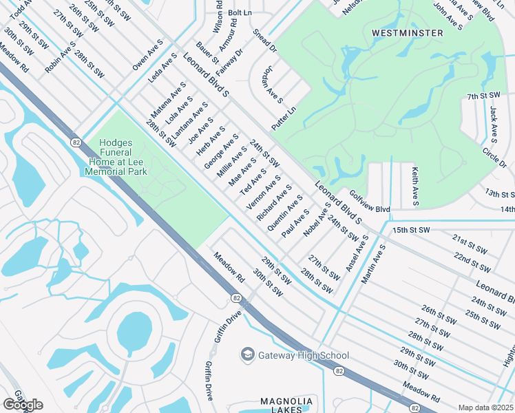 map of restaurants, bars, coffee shops, grocery stores, and more near 2438 Vernon Avenue South in Lehigh Acres