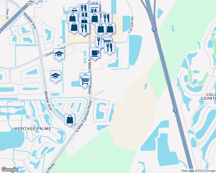 map of restaurants, bars, coffee shops, grocery stores, and more near 9851 Decorum Drive in Fort Myers