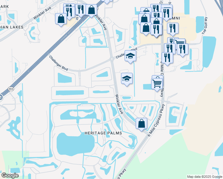 map of restaurants, bars, coffee shops, grocery stores, and more near 1500 Colonial Lakes Boulevard in Fort Myers