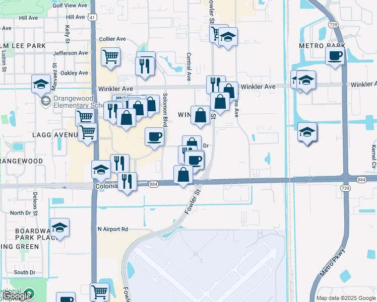 map of restaurants, bars, coffee shops, grocery stores, and more near 2366 East Mall Drive in Fort Myers