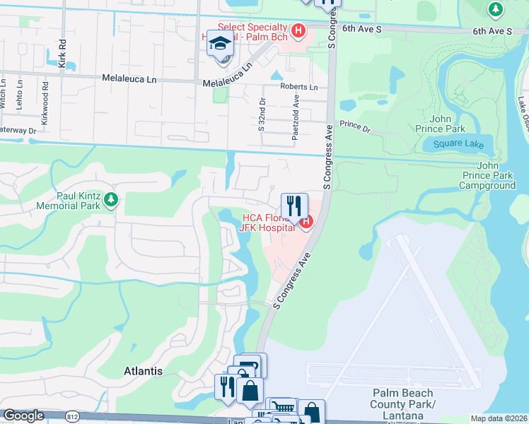 map of restaurants, bars, coffee shops, grocery stores, and more near 145 Atlantis Boulevard in Atlantis