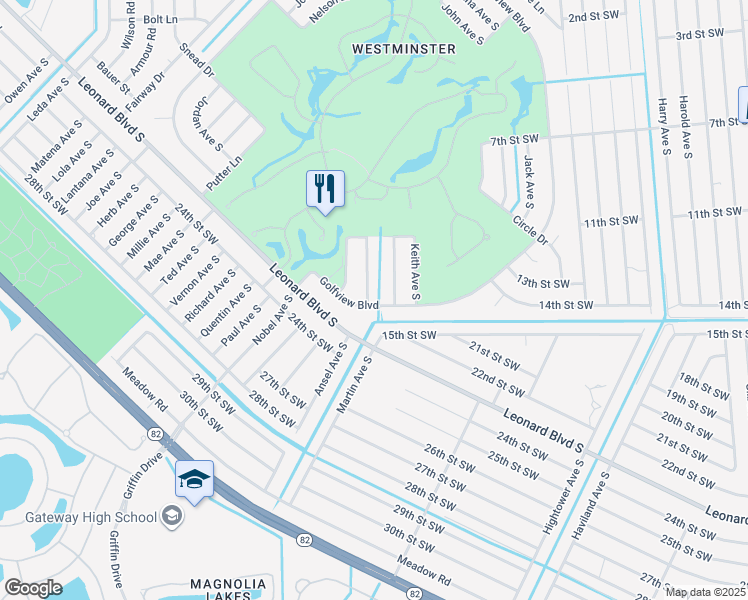 map of restaurants, bars, coffee shops, grocery stores, and more near 2233 Wayne Avenue South in Lehigh Acres