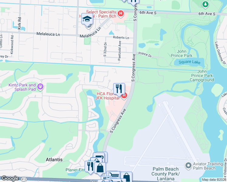map of restaurants, bars, coffee shops, grocery stores, and more near 205 John F Kennedy Drive in Lake Worth