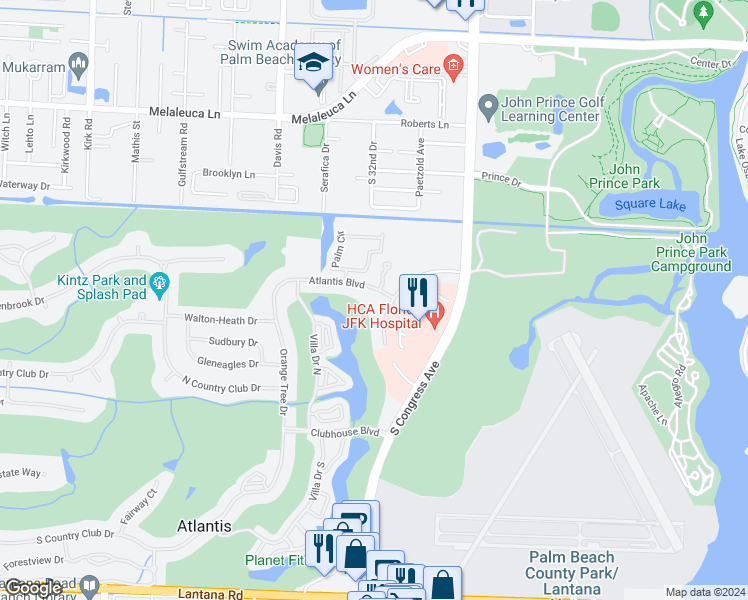 map of restaurants, bars, coffee shops, grocery stores, and more near 145 Atlantis Boulevard in Atlantis