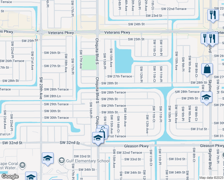 map of restaurants, bars, coffee shops, grocery stores, and more near 1429 SW 28th Terrace in Cape Coral