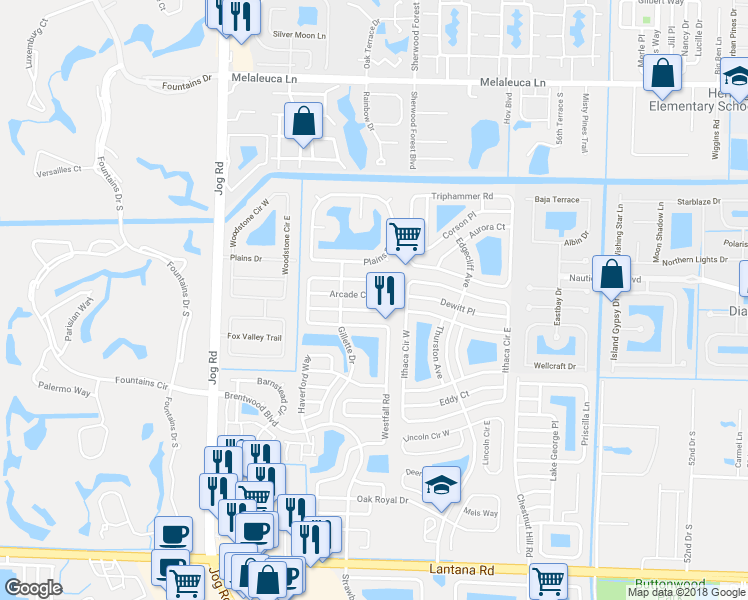 map of restaurants, bars, coffee shops, grocery stores, and more near 6138 Arcade Court in Lake Worth