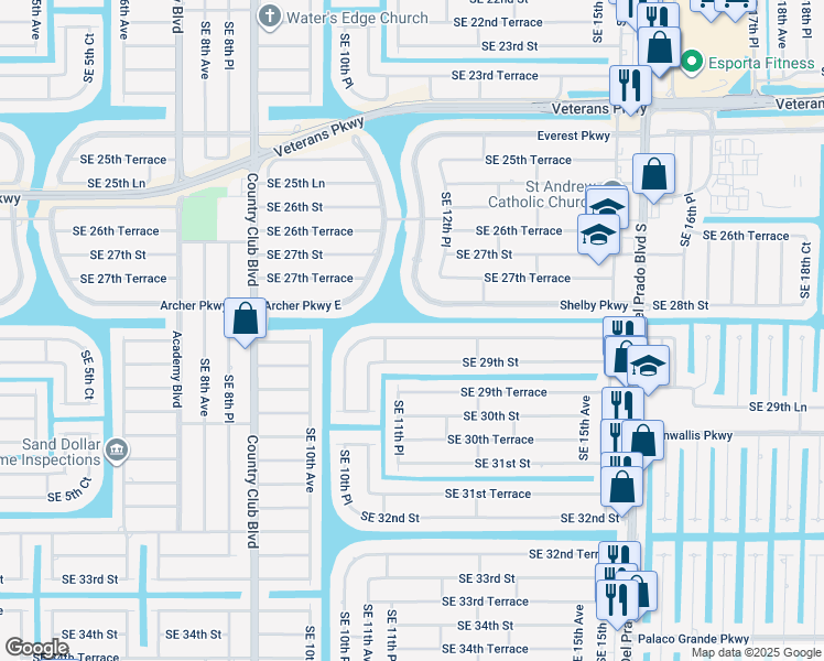 map of restaurants, bars, coffee shops, grocery stores, and more near in Cape Coral