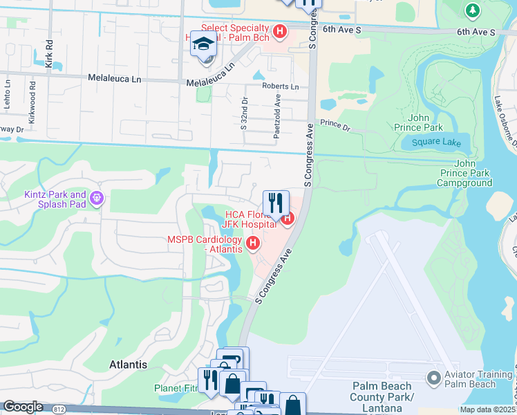 map of restaurants, bars, coffee shops, grocery stores, and more near 305 John F Kennedy Drive in Atlantis