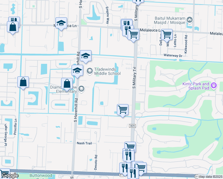 map of restaurants, bars, coffee shops, grocery stores, and more near 5332 Winchester Woods Drive in Lake Worth
