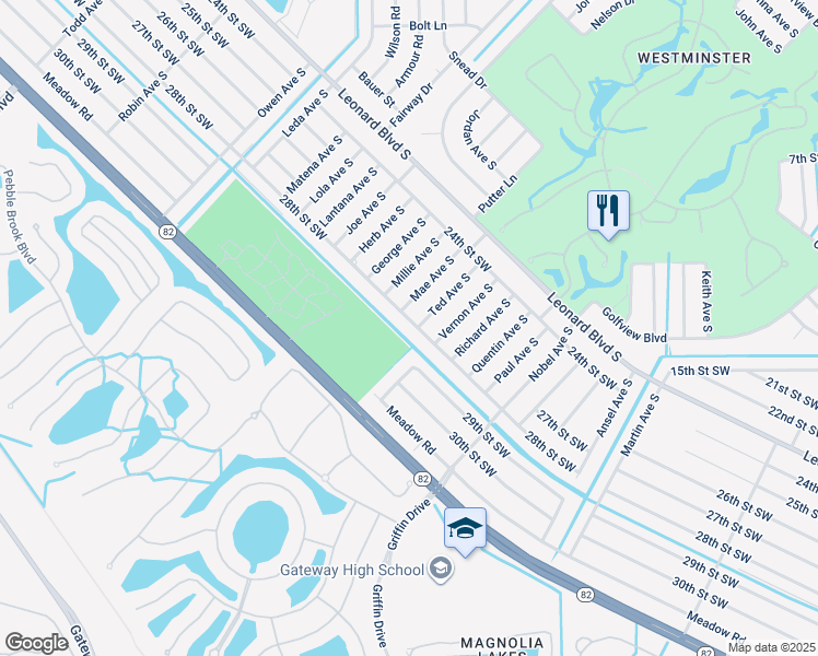 map of restaurants, bars, coffee shops, grocery stores, and more near 4915 28th Street Southwest in Lehigh Acres