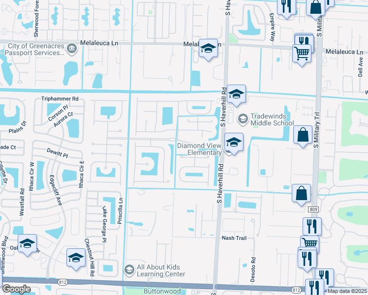map of restaurants, bars, coffee shops, grocery stores, and more near 5014 Starfire Terrace in Greenacres
