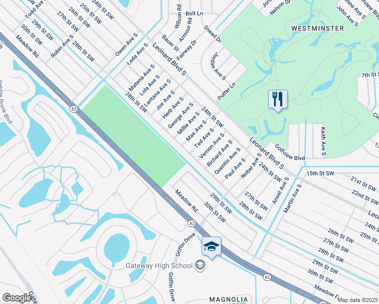 map of restaurants, bars, coffee shops, grocery stores, and more near 4915 28th Street Southwest in Lehigh Acres