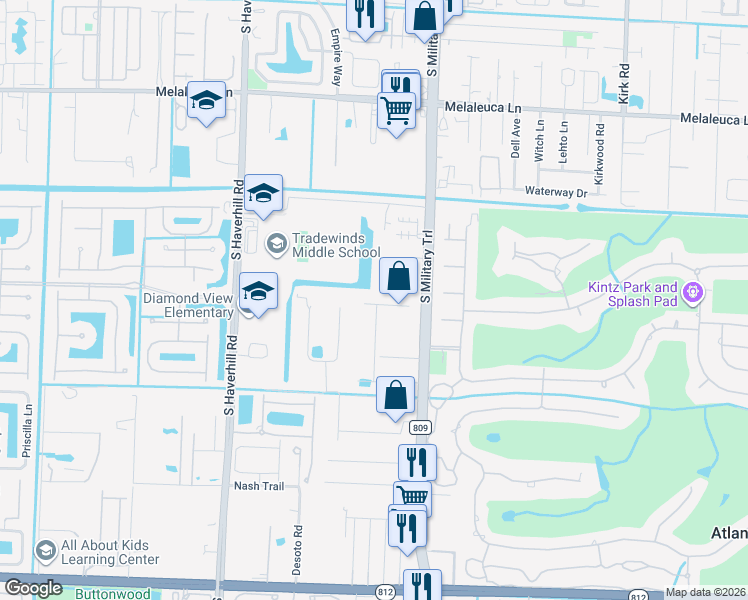 map of restaurants, bars, coffee shops, grocery stores, and more near 5332 Winchester Woods Drive in Lake Worth