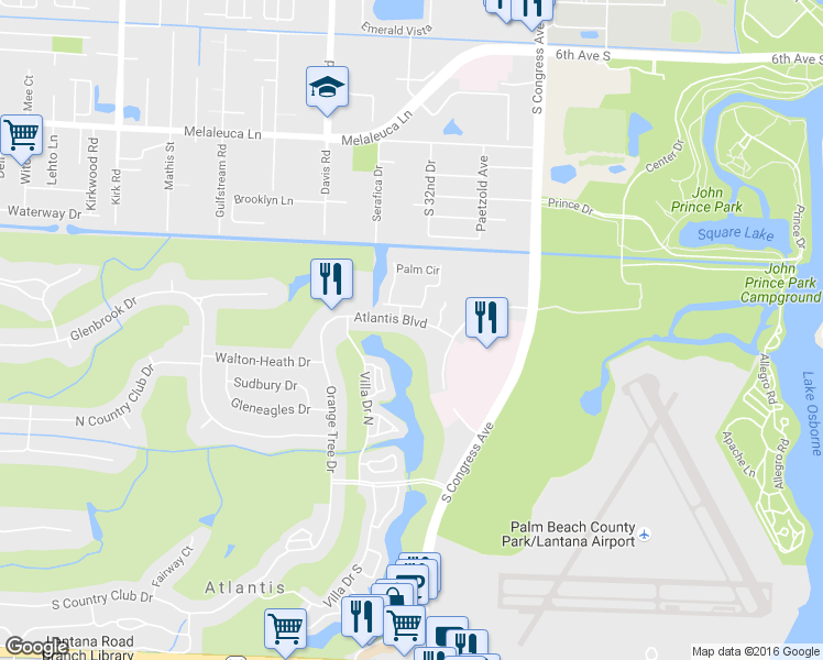 map of restaurants, bars, coffee shops, grocery stores, and more near 157 Atlantis Blvd in Atlantis