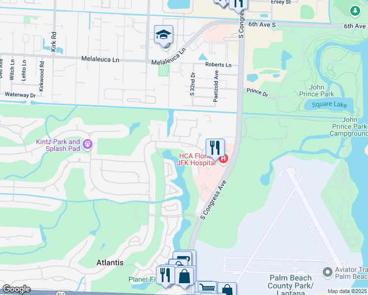 map of restaurants, bars, coffee shops, grocery stores, and more near 157 Atlantis Boulevard in Lake Worth