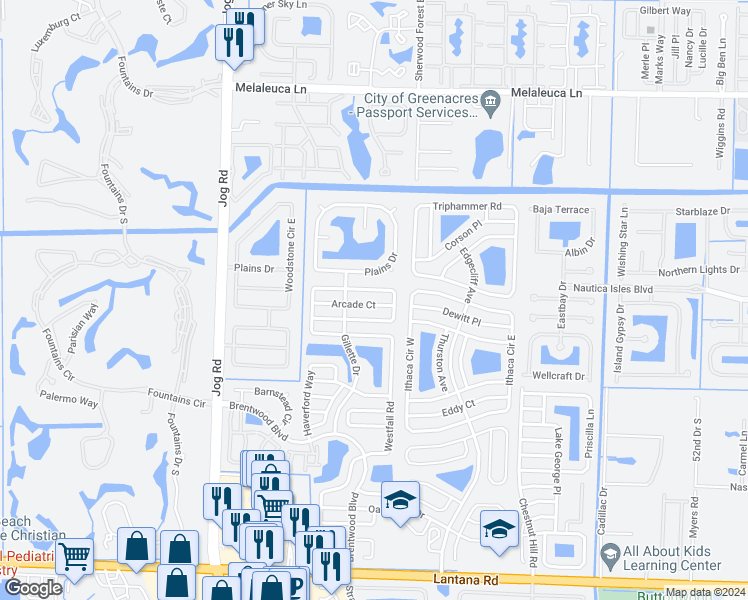 map of restaurants, bars, coffee shops, grocery stores, and more near 6141 Arcade Court in Lake Worth