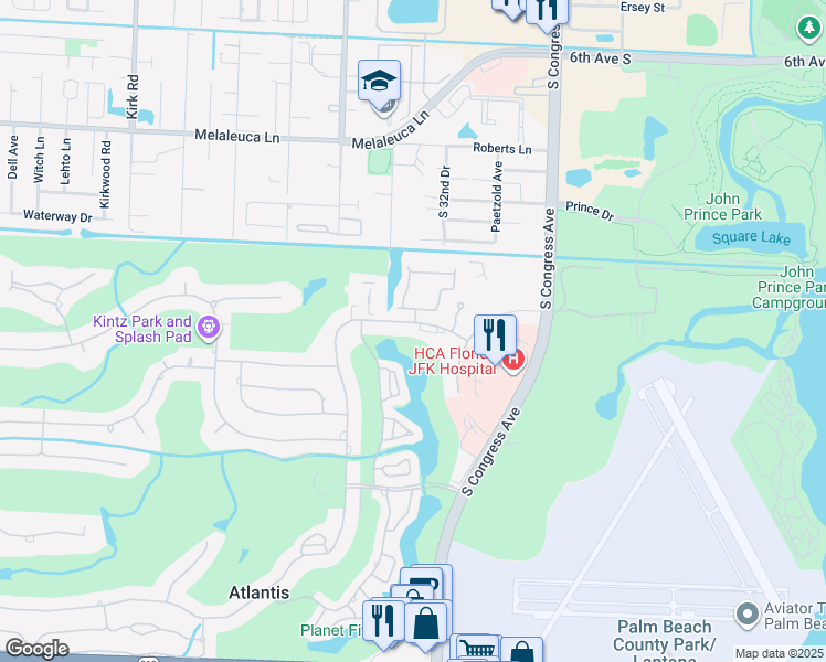 map of restaurants, bars, coffee shops, grocery stores, and more near 169 Atlantis Boulevard in Lake Worth