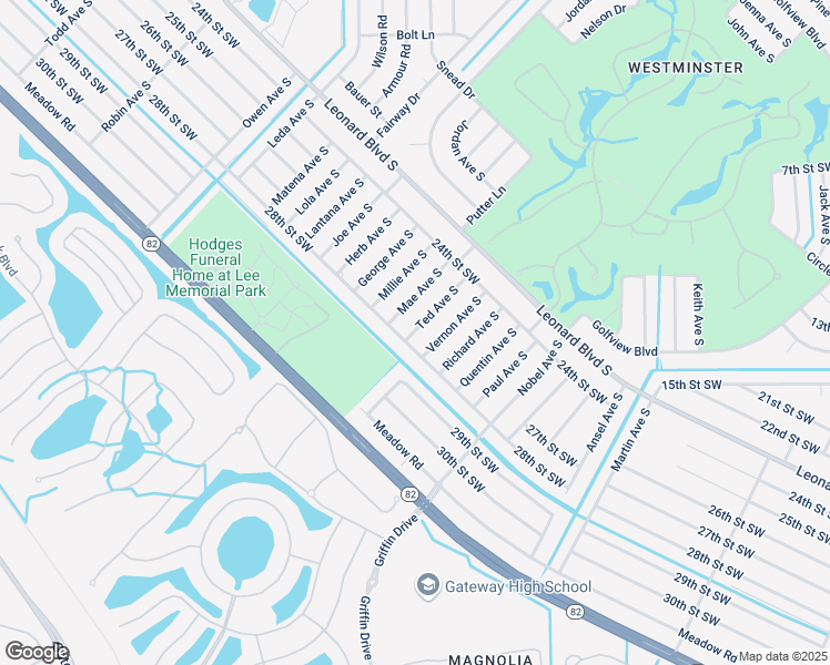 map of restaurants, bars, coffee shops, grocery stores, and more near 2438 Vernon Avenue South in Lehigh Acres