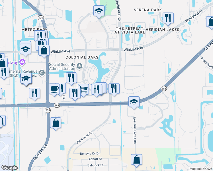 map of restaurants, bars, coffee shops, grocery stores, and more near 4369 Veronica S Shoemaker Boulevard in Fort Myers