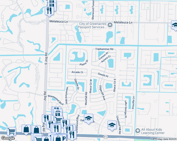 map of restaurants, bars, coffee shops, grocery stores, and more near 6114 Wauconda Way East in Lake Worth