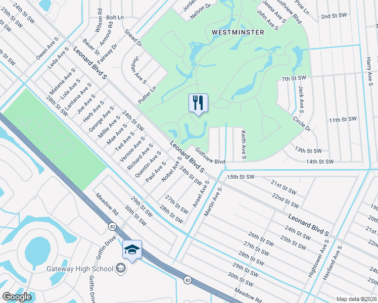 map of restaurants, bars, coffee shops, grocery stores, and more near 4829 Leonard Boulevard South in Lehigh Acres