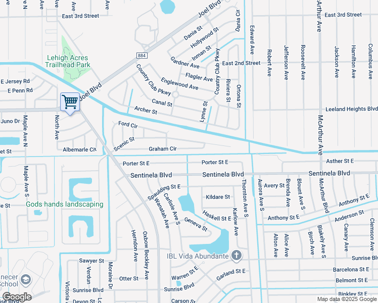 map of restaurants, bars, coffee shops, grocery stores, and more near 839 Porter Street in Lehigh Acres