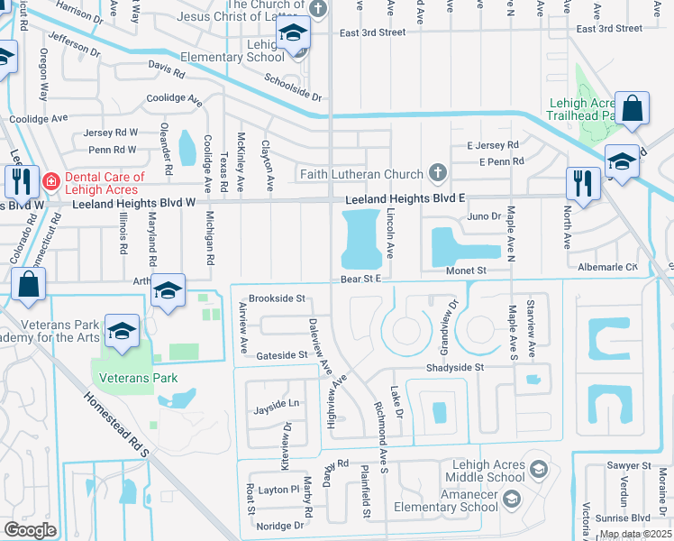 map of restaurants, bars, coffee shops, grocery stores, and more near 10 Richmond Avenue North in Lehigh Acres