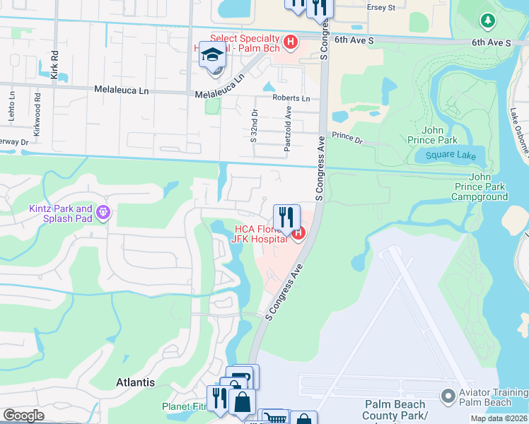 map of restaurants, bars, coffee shops, grocery stores, and more near 205 John F Kennedy Drive in Lake Worth