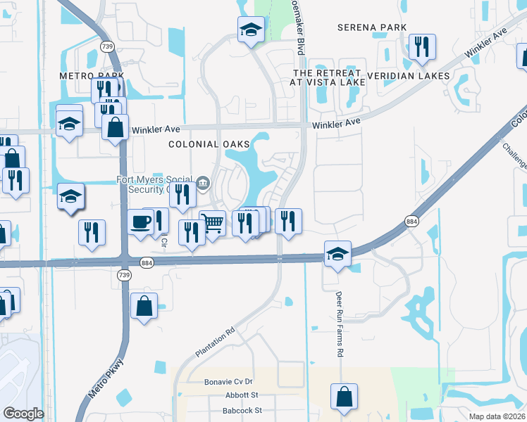 map of restaurants, bars, coffee shops, grocery stores, and more near 4369 Veronica S Shoemaker Boulevard in Fort Myers